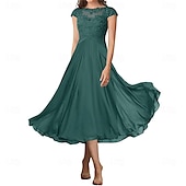 preiswerte Teelänge-A-Linie Brautmutterkleid Elegant Einfach Rundhalsausschnitt Knöchellänge Chiffon Kurzarm mit Falten Einfarbig 2025