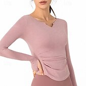 cheap Yoga Tops-Women&#039;s Sports shirts V-neckline Skin Friendly Softness Breathable Wrinkles Long Sleeve Sports Solid Color Top For Pilates Zumba Running Activewear