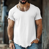 ieftine Tricouri din bumbac și in-Bărbați Tee Top Tricou din in Manșon scurt Mânecă scurtă Stil Nautic Vară Simplu Modă Designer De Bază Moale Vacanță Stradă Casual Albastru Deschis Negru Alb Top tricou pentru bărbați