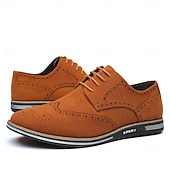 abordables Semiformal-Zapatos oxford de piel sintética marrón caramelo para hombre con detalles brogue: zapatos elegantes e informales con cordones para el trabajo, citas y uso diario.