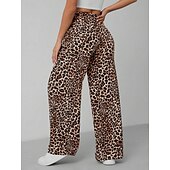 ieftine picior lat și talie înaltă-Pentru femei Picior Larg chinez Vacanță Epocă Șic Stradă Lungime totală Talie Înaltă Leopard Buzunar Curea elastică Imprimare Confortabil Απαλό Comfortabil Micro-elastic În aer liber Stradă Cais