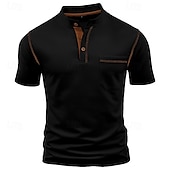 economico Maglietta casual Henley-Per uomo Maglietta Maglia Henley Camicia a Maniche Corte Manica Corta Henley Estate Blocco di colori Moda Designer Essenziale Patchwork Tasca Vacanza Streetwear Uscire Vinaccia Nero Bianco Maglietta