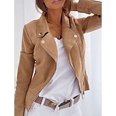 economico giacche casual-Per donna Giacca in Ecopelle Confortevole Traspirante Cerniera Casual Semplice Vacanza Streetwear Casuale Abbigliamento quotidiano Cerniera Corto Bavero Taglia piccola Manica Lunga Capispalla Nero