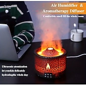 cheap Bedside Lamp-Volcanic Flame Aroma Diffuser with LED Night Light - Portable Essential Oil Humidifier Auto Shut-Off 2 Color Modes Ideal for Home &amp; Office