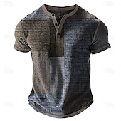 billige Geometrisk-Herre Geometrisk Lapper Henly-skjorte Vaffel T-skjorte Kortermet Daglig Retro / vintage Klassisk Sport &amp; Utendørs Avslappet Ferie Vår sommer Blå Grønn Lilla Brun Grå Henley Henley T-skjorte