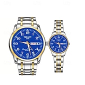 abordables Relojes de Cuarzo-Este es un elegante reloj para parejas con dos diales digitales redondos y correas de acero inoxidable con una pantalla de fecha luminosa resistente al agua ipx7 de lunes a domingo. Es un regalo ideal