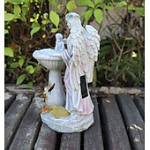cheap Landscape Lights-1 Pc outdoor solar illuminated sculpture angel fountain ornament light courtyard garden park lawn path resin ornament decorative light
