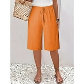 baratos Shorts-Mulheres chinês Bermudas Férias Moda Básico Comprimento do joelho Cintura Alta Tecido Bolsos Cintura elástica Confortável Macio Micro-Elástica Ao ar livre Rua Verde Militar Azul marinho Preto Branco