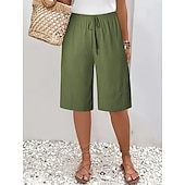baratos Shorts-Mulheres chinês Bermudas Férias Moda Básico Comprimento do joelho Cintura Alta Tecido Bolsos Cintura elástica Confortável Macio Micro-Elástica Ao ar livre Rua Verde Militar Azul marinho Preto Branco