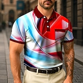 economico Polo geometrica da uomo-Per uomo Polo Casuale Sportivo Collo ripiegato Manica Corta Moderno Tempo libero Linea Tasca Bottoni Estate Rosso rubino Rosso Polo