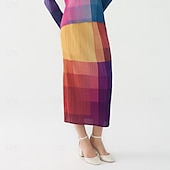 cheap Graphic Skirts-Women&#039;s Skirt Elegant Vintage Fashion Casual Midi Mid Waist Skirts Gradient Ruched Stretchy Yellow Summer Polyester