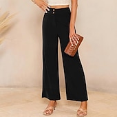 cheap Wide Leg &amp; High Waisted-Women&#039;s Slacks Pants Trousers Streetwear Casual Full Length Natural Plain Pocket Buckle Outdoor Comfortable Outdoor Vacation Daily Wear Apricot Black Orange Green Fall Regular Fit