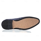 abordables Mocasines-Zapatos sin cordones de ante azul marino para hombre con detalles tachonados y detalles dorados: zapatos sin cordones de lujo para fiestas nocturnas, bodas y reuniones formales.