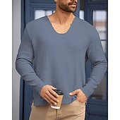 preiswerte Basic-T-Shirts-Herren T Shirt T-Shirt Langarmshirt Langarm V Ausschnitt Sommer Frühling Einfach Mode Designer Basic Klassisch Urlaub Straße Ausgehen Dunkel Braun Schwarz Weiß Top T-Shirt für Herren
