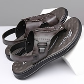 levne Sandály na dovolenou-Pánské hnědé sandály z umělé kůže s retro přezkou a oporou klenby, ideální pro každodenní chůzi, outdoorové nošení a dovolenou.
