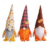 ieftine Ziua Recunoștinței și decorarea de toamnă-Decor de pluș gnom de toamnă, păpușă fără chip în picioare cu pălărie de dovleac în carouri, decor de masă pentru recolta de Ziua Recunoștinței pentru casă, ornament de raft de toamnă