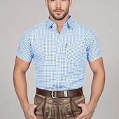 voordelige Heren-Carnaval Oktoberfest bier Geblokt Patroon Hemd Shirt met korte mouwen Bavarian Duits Alpine Weiden Voor heren Feest Bierfestival Doek in traditionele stijl