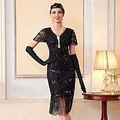 levne Šaty-Retro Řvoucí 20s 20. léta 20. století Bubenové šaty Šaty Úbory Velký Gatsby Svatební host Flitry Třásně Maškarní kostým Dámské Vánoce předvečer Všech svatých Karneval Párty a večer Svatební hostina