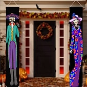 economico arazzi da parete di halloween-Bandiera a forma di ventaglio di Halloween, bandiera da esterno, per Halloween, per recinzione da cortile, da appendere, bandiera con zucca spettrale, decorazione da tavolo, decorazione autunnale per la stanza, decorazione estetica per feste di compleanno