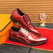 abordables Officiel-Chaussures à lacets en cuir verni vert pour hommes – chaussures habillées brillantes avec une finition polie, idéales pour les mariages et les soirées