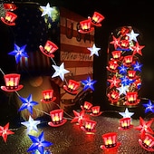 levne Řetězová světla baterie-1 ks vlasteneckého řetězového světla 5M-50 LED pentagram americké vlajky lampový řetěz pro Den nezávislosti 4. července 250. výročí památného dne AAA vodotěsný bateriový box dálkové ovládání