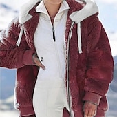levne Sherpa bundy-Dámské Zimní kabát Fleecová bunda Zahřívací Pohodlné Zip Kožešinový límec Módní Venkovní Pevná barva Běžné / Denní Víkend Zip Standardní Kapuce Běžný Dlouhý rukáv Svrchní oděvy Fialová Vodní modr