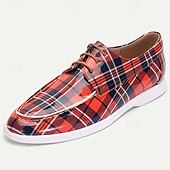 cheap Distinctive Patterned Shoes-Men’s Red Plaid Slip-On Shoes – Classic Checkered Design with Comfortable Fit, Ideal for Casual, Smart Casual and Everyday Wear