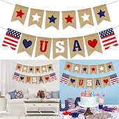 cheap Independence Day Decoration-Patriotic USA Banner Burlap 4th of July Decorations Rustic Patriotic Banner Red White Blue Stars Bunting Garland for President Day 4th of July Party Supplies 4th of July Patriotic Outdoor Indoor hanging Decor