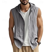 preiswerte Fitness Tank-Tops-Herren Tank Top Weste Unterhemd Ärmelloses Shirt Ärmellos Mit Kapuze Sommer Einfach Mode Designer Basic Knöpfe Urlaub Straße Ausgehen Schwarz Weiß Gelb Top T-Shirt für Herren