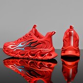 billige Sneakers til herrer-Røde løpesko for menn med flammedetaljer, overdel i høy ytelse og støtdempende såle, perfekt for trening, sportsbegivenheter og en aktiv livsstil