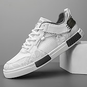 billiga Herrsneakers-Herr blå och vita sportsneakers med mesh-ovandel med andningsbar design, snygg snörning, perfekt för både vardagsaktiviteter och fritidsaktiviteter