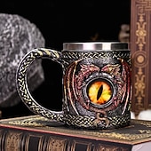 economico Tazze e tazzine-Boccale da birra in acciaio inossidabile con occhio di drago, regalo per l&#039;Oktoberfest, tazza da caffè unica con scolpitura a forma di drago, bicchiere per l&#039;acqua con statua di drago in 3D, boccale creativo in metallo.