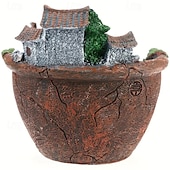 economico Statue-1 vaso da giardino magico - design di casa delle fate fantasy con muri in pietra, scale, fiori colorati, piante grasse e vasi da fiori in resina, mini contenitori paesaggistici per decorazioni interne