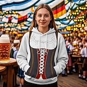 levne Mikiny s kapucí-Pivo Oktoberfest Kapuce Tisk Přední kapsa Grafika Pro Dámské Dospělé Karneval Pivo Oktoberfest 3D tisk Dovolená Párty