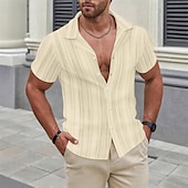 economico camicie casual da uomo-Per uomo Camicia Camicia Estiva Camicia casual Camicia da Spiaggia Camicia con Bottoni Nero Bianco Marrone Albicocca Manica Corta A righe Bavero Vacanza Camicia hawaiana Abbigliamento Moda Casual