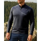 ieftine Topuri-Bărbați Hanorac polo Top de alergare Top de drumeție Manșon Lung Guler de stand Tricou Tee Topuri În aer liber Uscare rapidă Ușor Elastic Respirabil Sfert de fermoar Poliester Gri Închis Negru Verde