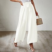 baratos perna larga e cintura alta-Mulheres Perna larga Calças Roupa de rua Casual Comprimento total Natural Tecido Bolsos Com Cordão Design de cordão elástico Exterior Confortável Final de semana Streetwear Magenta Camelo Adamascado