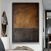 cheap Wabi Sabi-Mintura Hand Painted Abstract Black Brown Oil Paintings on Canvas Modern Abstract Wall Art Picture For Home Decoration Ready To Hang With Stretched Frame