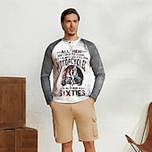 billiga Vintage &amp;amp; Retro-Herr T-shirt Henleytröja Grafiska tryck Motorcyklar Henley Gul Blå Kaki Grå Utomhus Ledigt Långärmad Button-Down Mönster Kläder Stylish Lättvikt Vintage Andningsfunktion