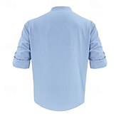 preiswerte Straße-Herren Hemd Leinenhemd Freizeithemd Knopfhemd Baumwollhemd Kokospalme Urlaub Hawaiianisch Schwarz Weiß Khaki Grau Langarm Stehkragen Sommer Frühling Bekleidung Druck