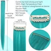 abordables Extensiones sintéticas-Extensiones de cabello sintético liso con clip de 21 pulgadas, resistentes al calor, para mujeres y niñas, con reflejos de fiesta multicolores, 12 unidades