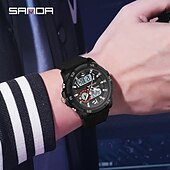 baratos Relógios Digitais-Sanda 3372 relógio masculino com visor duplo, cronógrafo, despertador, esportivo, multifuncional, à prova d&#039;água, com LED, eletrônico