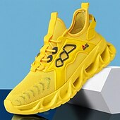 billige Sneakers til herrer-gule herresneakers med flammedesign, lett, pustende overdel, komfortabel passform for løping, trening og hverdagsbruk