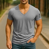 abordables t-shirts de base-Homme T-shirt Chemise à manches courtes Manche Courte Col en V Été Uni Mode Designer Basique Fermeture éclair Vacances Rue Sortir Noir Blanche Rose Claire T-shirt haut de gamme pour homme