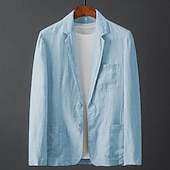 billige Herre Klassiske Blazere-Herre Blazer i lin Sport Coat Fritid / hverdag Strandbryllup Mote Lettvekt Alle årstider Lin i bomull Ensfarget Grunnleggende Enkelt Brystet To-knapp Blazer Hvit Himmelblå Beige
