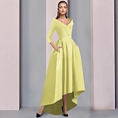 preiswerte Bodenlänge-A-Linien Mutter der Braut Kleid Smoking Kleid Hochzeitsgast Elegant Hoch-Niedrig Süß Spaghetti-Träger Asymmetrisch Tee Länge Satin 3/4 Länge Ärmel mit Falten kostenlose Maßanfertigung