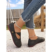 abordables Ballerines femme-Ballerines Mary Jane rétro larges pour femmes avec bride boutonnée, chaussures vintage confortables pour les promenades quotidiennes et les sorties à la ferme
