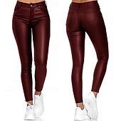 tanie Gładkie legginsy-Damskie Skórzane spodnie Getry Moda Moda miejska Codzienny Pełna długość Wysoka talia Równina Wygodne Miękka Wygodny Średnio elastyczny Na zewnątrz Ulica Wino Czarny Niebieski Lato Wiosna Opinający
