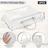 tanie Przechowywanie i organizacja-6-pak przezroczystych toreb do przechowywania ubrań z zamkiem błyskawicznym i wzmocnionymi uchwytami, organizer na swetry i koce do garderoby, odpowiedni do prześcieradeł, pościeli, ubrań, użytku w