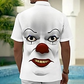 voordelige 3D-patroon-Voor heren Grappig Clown Overhemd Zomer overhemd Overhemd met knopen Korte mouw Mode-casual Buiten Vakantie Dagelijks gebruik Zomer Lente Strijkijzer 3D-afdrukken shirts met kraag Voorste zak Wit